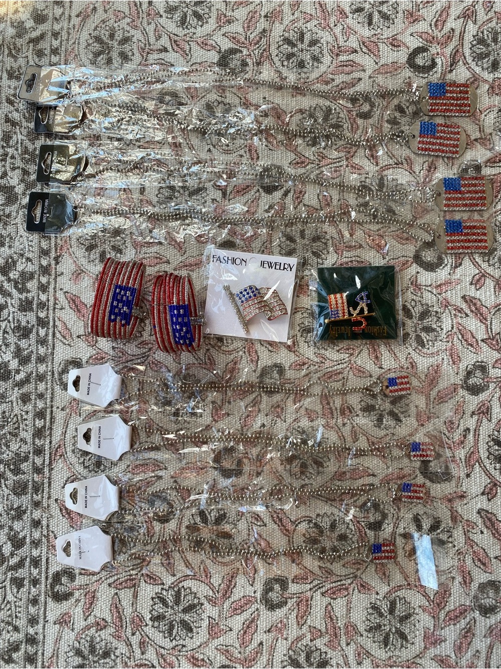 NWT Lot of 12 Fashion Jewelry Red, White & Blue Flag Set 4th of July Rhinestones